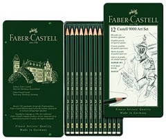 Faber Castell Finest Artist 9000 Drawing / Soft Sketching Pencil Tin Set : 8B-2H
