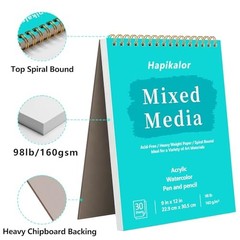 Sketch Book Mixed Media Pad – Top Spiral Bound Sketch Pad, 30 Sheets 9″ x 12″