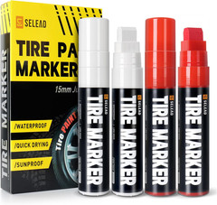 Jumbo Tire Marker White Red – 4 Pack 15Mm Wide Tip Paint Pens for Car