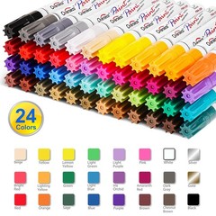 Paint Marker Pens – 24 Colors Permanent Oil Based Markers, Medium Tip, Quick …