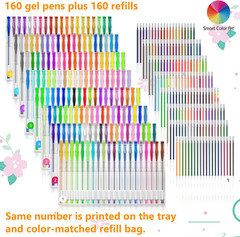 320 Pack Gel Pens Set, 160 Colors Gel Pen with 160 Refills for Adult Coloring B