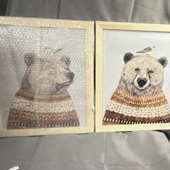 Bear and Bird Rectangular Framed Art Print Set of 2 on Stretched Canvas