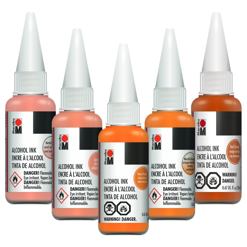 Marabu Orange Alcohol Ink Set – 5 Colors Set Apricot Metallic Orange Neon
