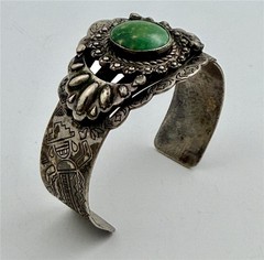 Vintage Sanford Southwestern Turquoise Silver Tone Wide Cuff Bracelet