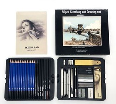 50pc Pro Art Sketch Pencil Set – Drawing Kit for Artists & Beginners