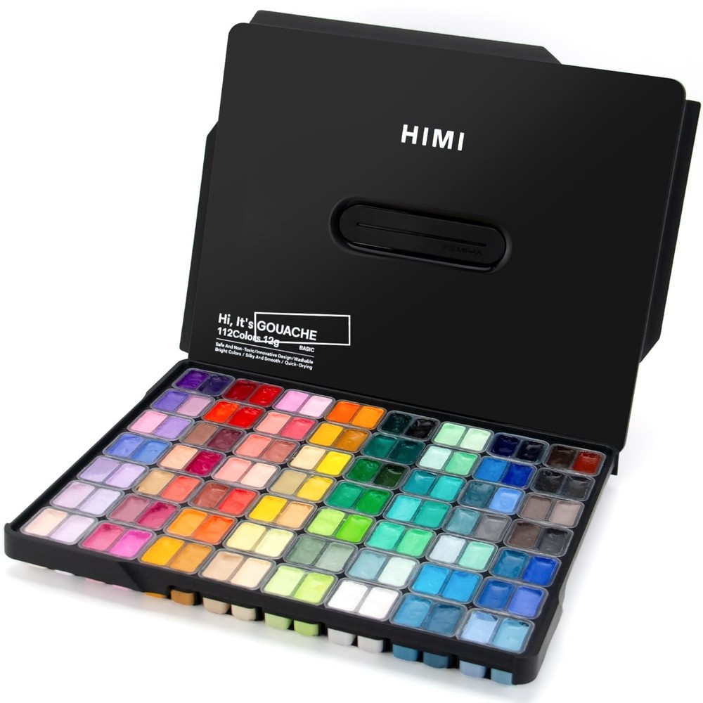 HIMI Gouache Paint Set, 112 Colors x 12g Twin Jelly Cup Design in a Carrying Cas