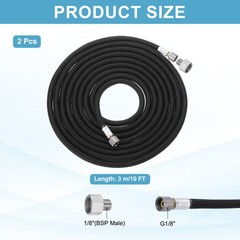2Pcs 10ft Braided Nylon Air Pipe with 1/4″ Adapter, Black