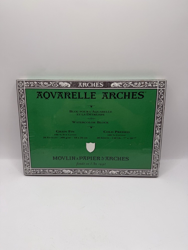 Aqvarelle Arches Watercolor Paper Block Cold Press 7×10 20 Sheets Cotton New