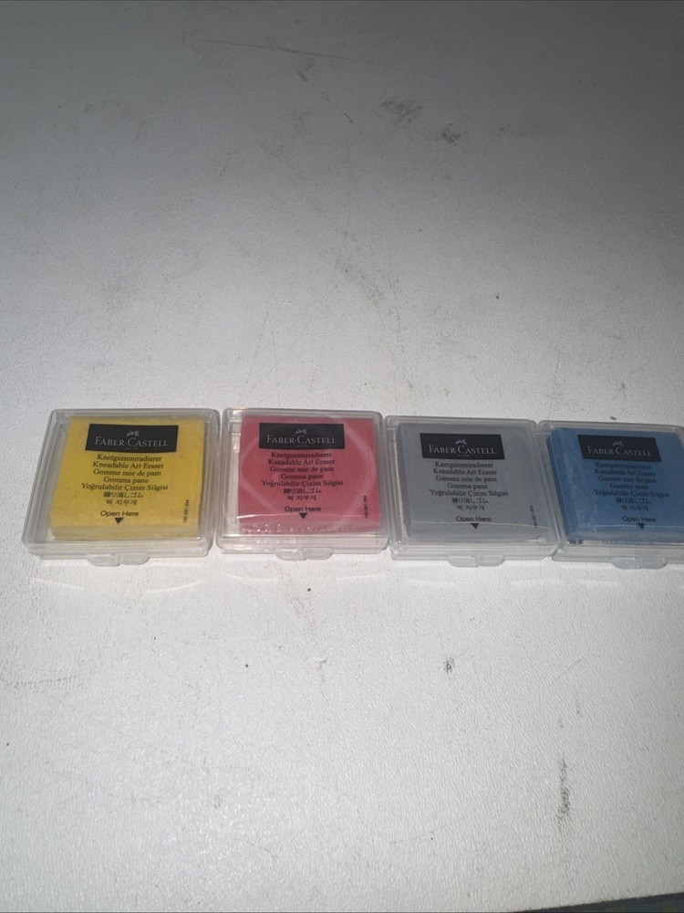 4 PACK Faber Castell Erasers Drawing Art kneaded Erasers GRAY RED YELLOW BLUE