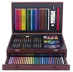 Drawing Pencils Color Art Set 142 Piece Artist Sketch Kit Deluxe Wood Case Gift