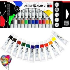 MARABU 12 Brilliant Colours x 12ml Artists ACRYLIC Paint Tubes Set Art Painting