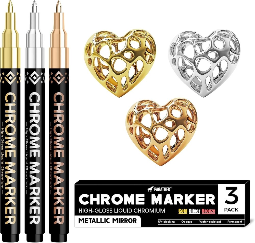 Liquid Chrome Paint Markers 3PCS Mirror Finish Pens Metal Plastic Touch Up Kit
