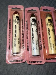 Shiva Artists Solid Oil Paintstiks, Lot Of 5 Barn Red (2), Silver, Meadow Green+