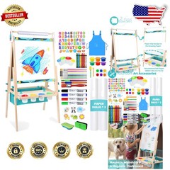 Kids Art Easel Green Double-Sided Wooden 98+ Accessories Magnetic Board
