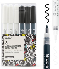 Black & White Extra Fine Tip Acrylic Paint Marker Set, 6 Pack, 0.7Mm Acrylic Pai