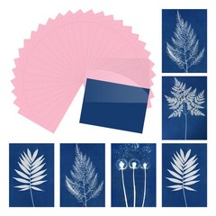 Cyanotype Paper,12 Sheet Sun Print Paper Pink Crafts with Board, 5.8×8.3″