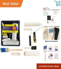 Paint Tray Set 11 Pcs Microfiber Rollers Brushes for Wall Interior Exterior