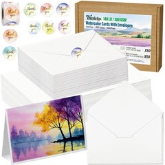 50 PCS Blank Watercolor Cards Envelopes 140lb/300GSM Cotton Paper 5×7 Inch