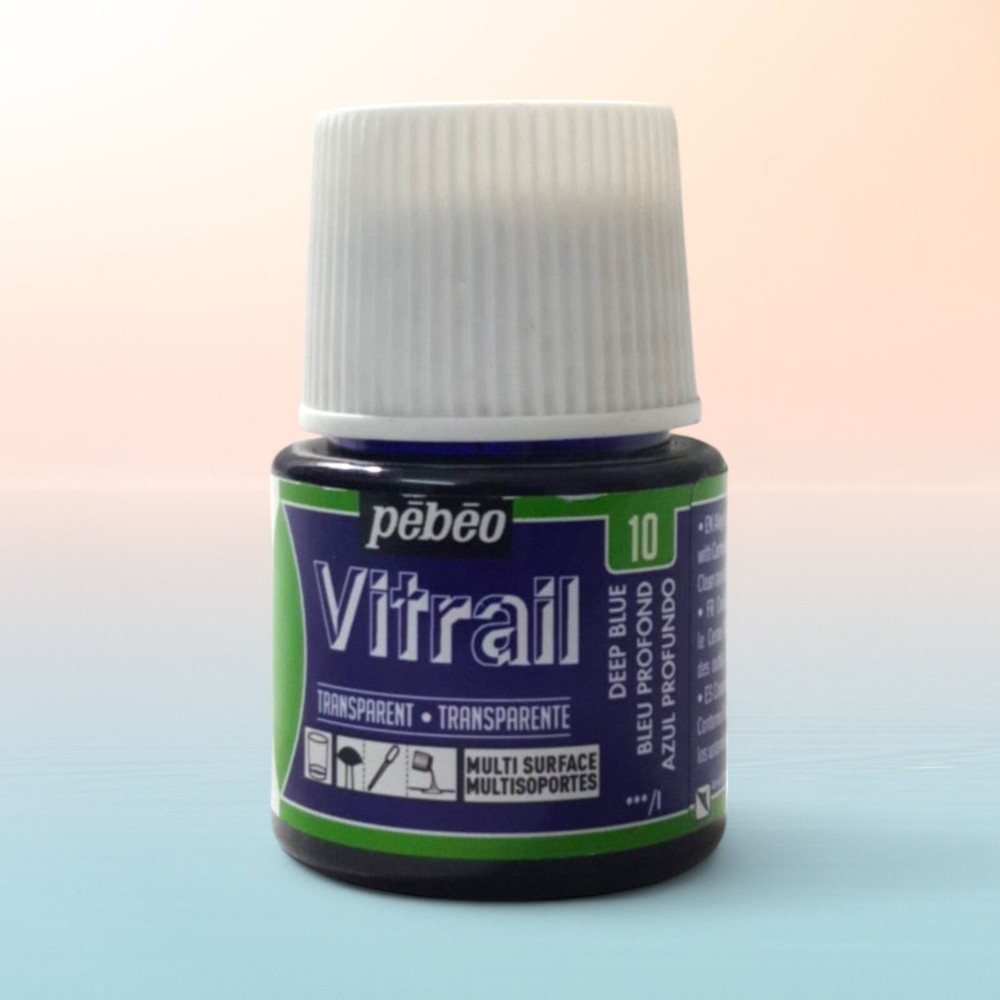 6x Pebeo Vitrail Glass Paint 45ml – Deep Blue & Crimson Transparent – France