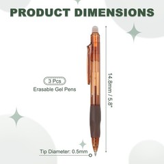 3Pcs Erasable Gel Pens, Retractable Fine Point 0.5mm Marking Pen, Brown