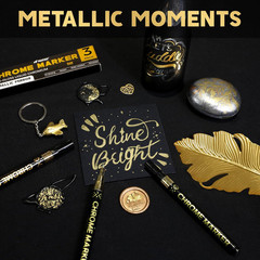 Pagather 3Pcs Chrome Paint Markers, Gold Color Permanent Mirror Liquid Chrome