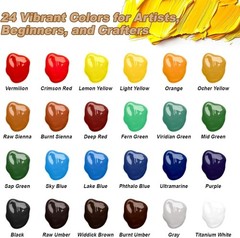 Acrylic Paint Set, 24 Colors 0.4 Oz/bottle with 12 Art Brushes, Art Supplies