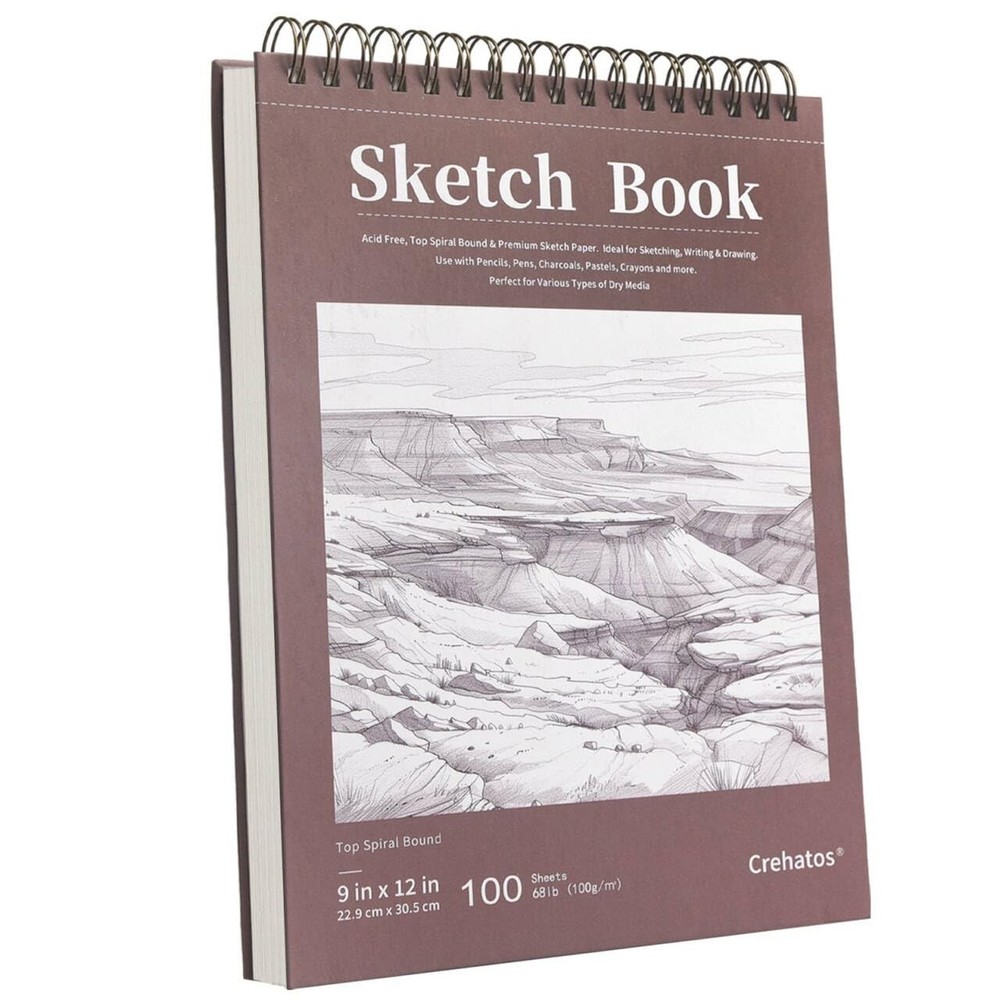 9″ x 12″ Sketch Book, Top Spiral Bound Sketch Pad, 100 Sheets 68lb/100gsm Dra…
