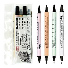 Kuretake ZIG Twin Marker Set Black 4 Assortment for Calligraphy & Journaling