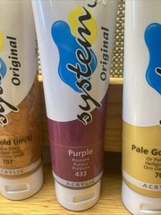 Daler Rowney System 3 Original Artist Acrylic Paint Lot (5) 59ml Gold Green Purp