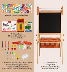 Adjustable Kids Art Easel with Paper Roll & Magnetic Whiteboard, Hippo