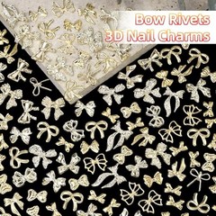 180 Pcs Gold Bow Nail Charms, 3D Alloy Bow Bowkont Nail Art Charms, Golden-S1