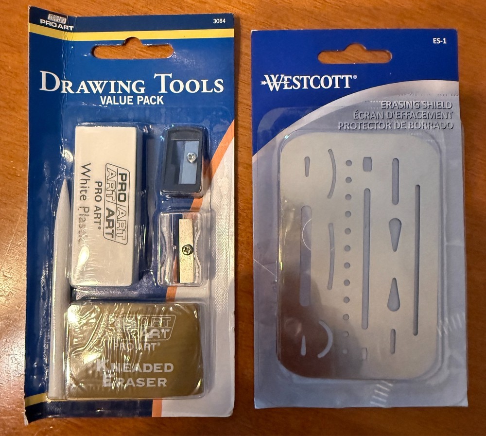 Art supplies drawing tools LOT Westcott Erasing Shield kneaded eraser sharpeners
