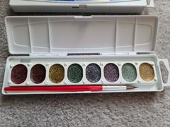 New Old Stock Aquarelle Glitter Watercolors 8ct Washable PRANG 80515. 8.5″ long