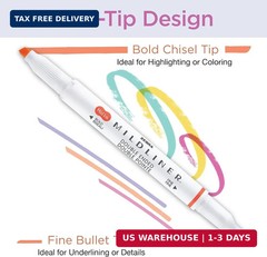 Zebra Pen Mildliner Dual-Tip Highlighter Marker Set, Broad and Fine Point Tips,
