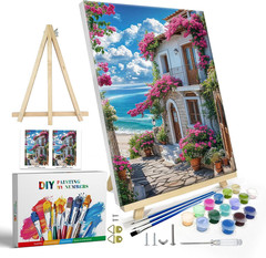 Paint by Numbers Kit for Adults with Frame, Seaside Scene Paint by Number with E