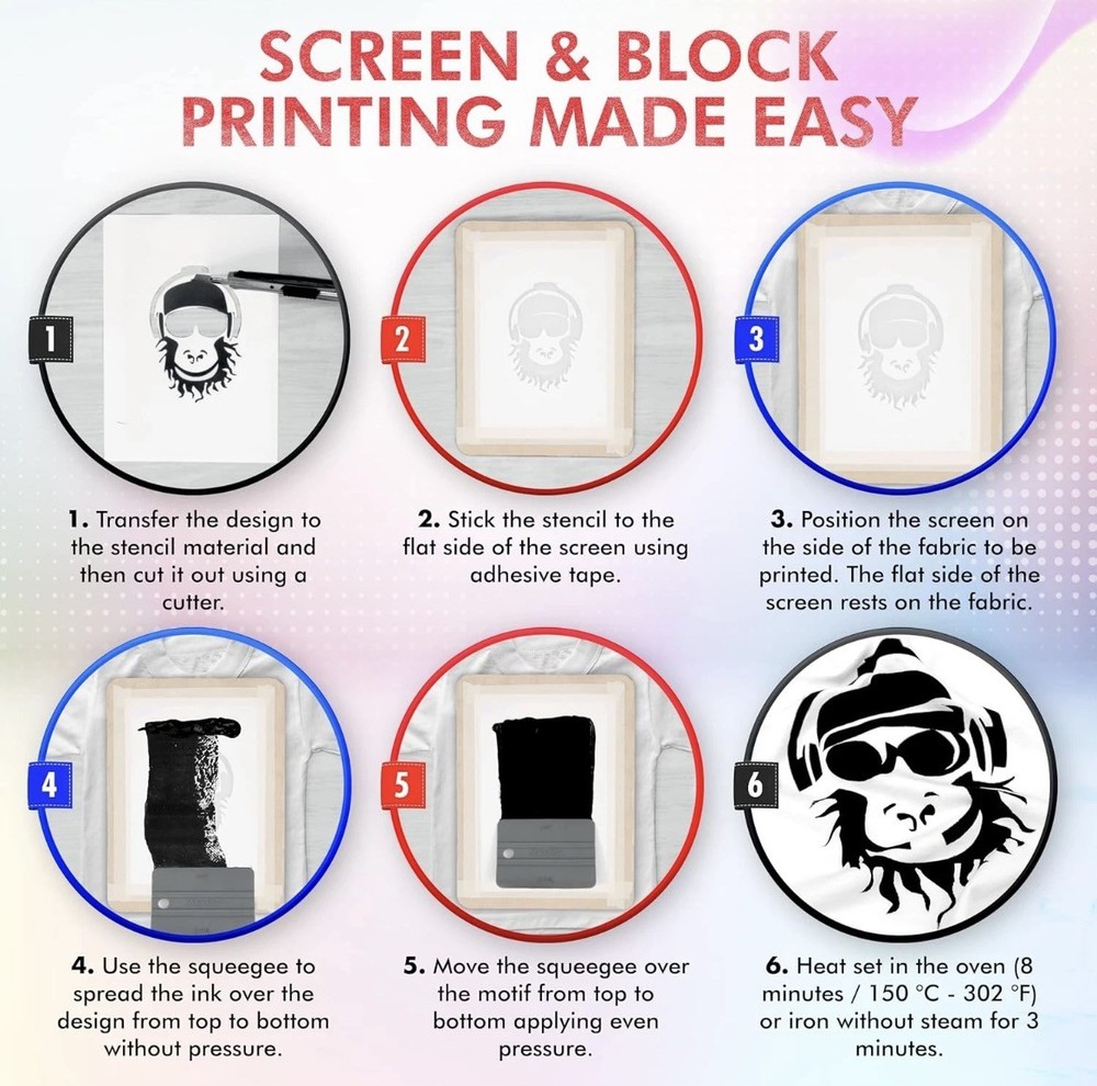 Screen Printing Kit Set – Screen Print Kit with Reusable Wooden Frame, 1 Screen