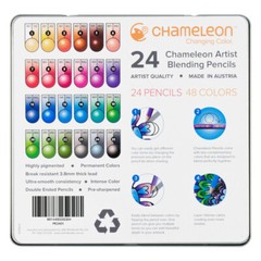 NEW Chameleon Double Ended Coloured Pencils Tin Set 48 Colours! Colouring School