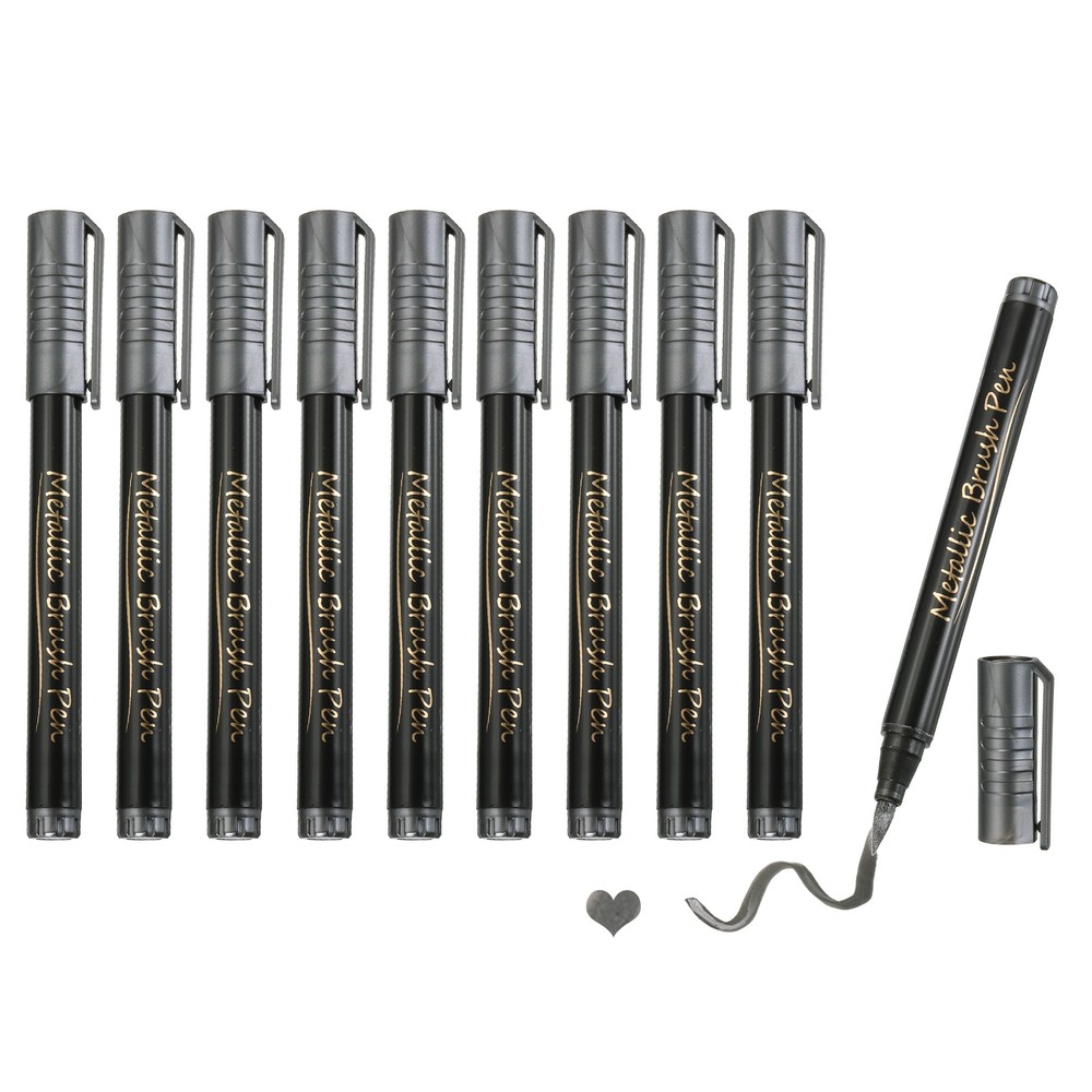 10Pcs, Metallic Marker Pens Metallic Paint Brush Markers(Black)