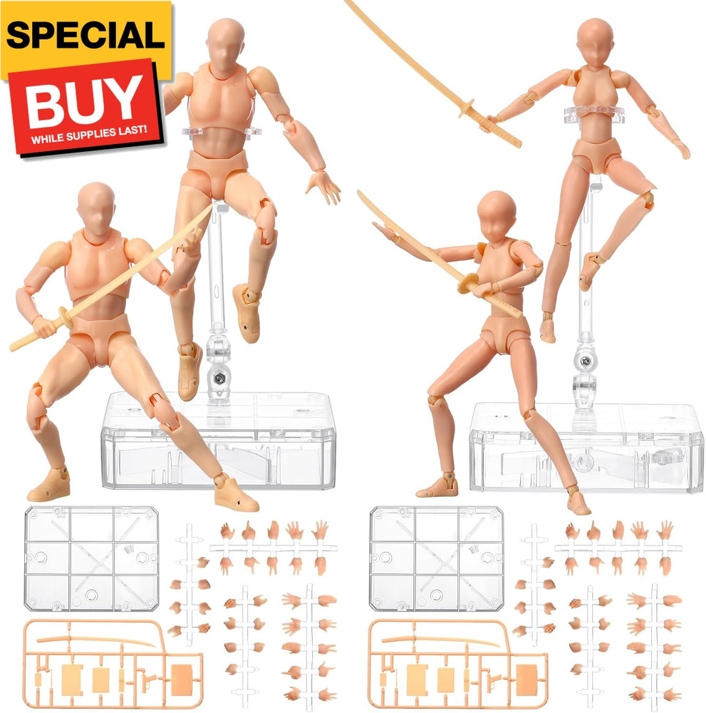 4 Sets Action Figures PVC Body Artists Model posable Drawing Mannequin for Paint