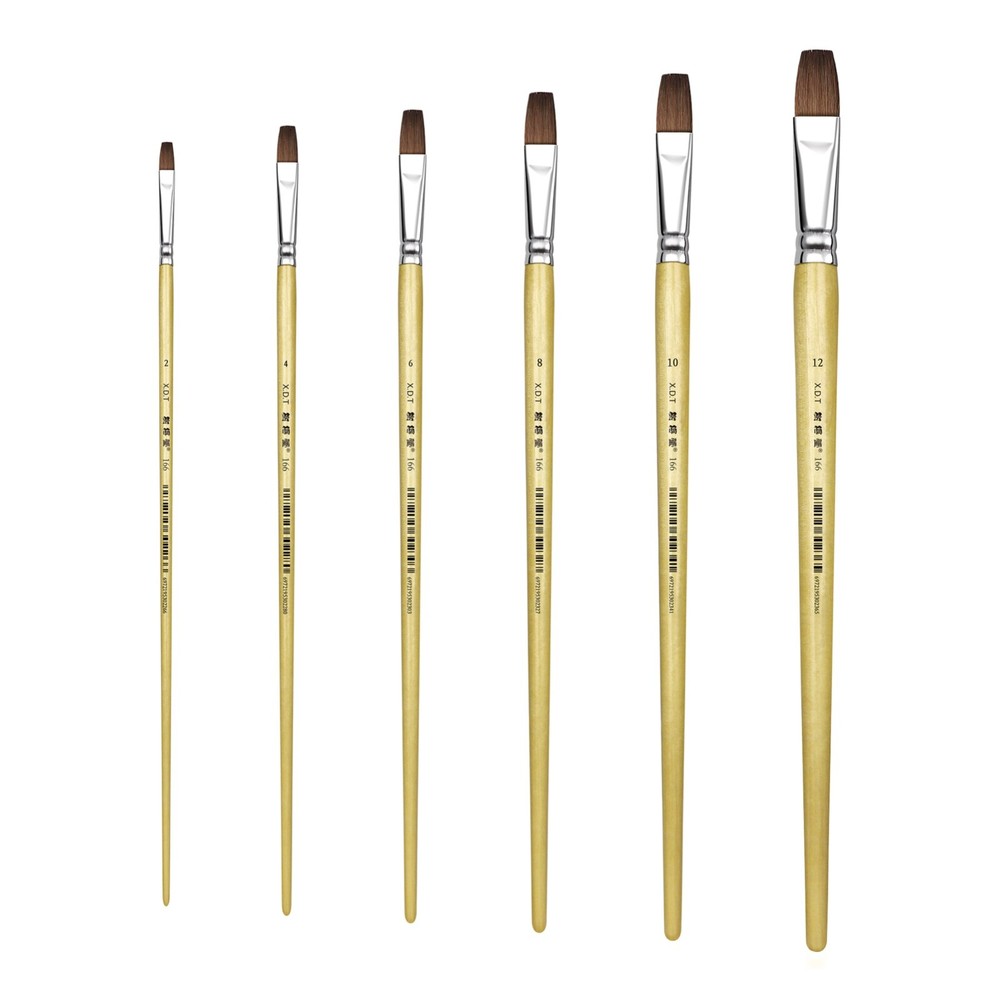 XDT#166-1 Bright Art Brush 6Pc #2#4#6#8#10#12 Red Sable Acrylic Oil Watercolor