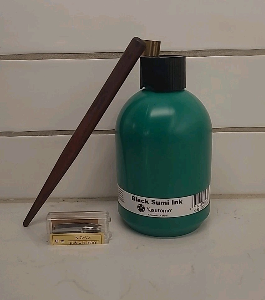 Yasutomo Black Sumi Ink KF12 (Bokuju) 12 oz & Bonus (B1-D7)