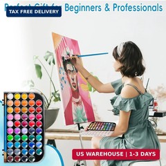 48 Color Solid Watercolor Paint Set with 3 Wooden Brushes – Non-Toxic, Vibrant &