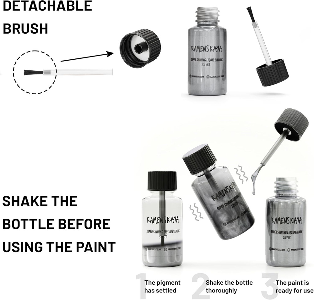 Liquid Silver Leaf Paint – Alcohol Based Fast Drying Silver Liquid Leaf, 0.68…