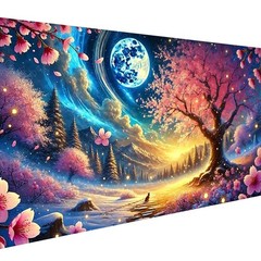 Large Diamond Painting Kits for Adults – DIY 5D Pink Flowers and moon landscape