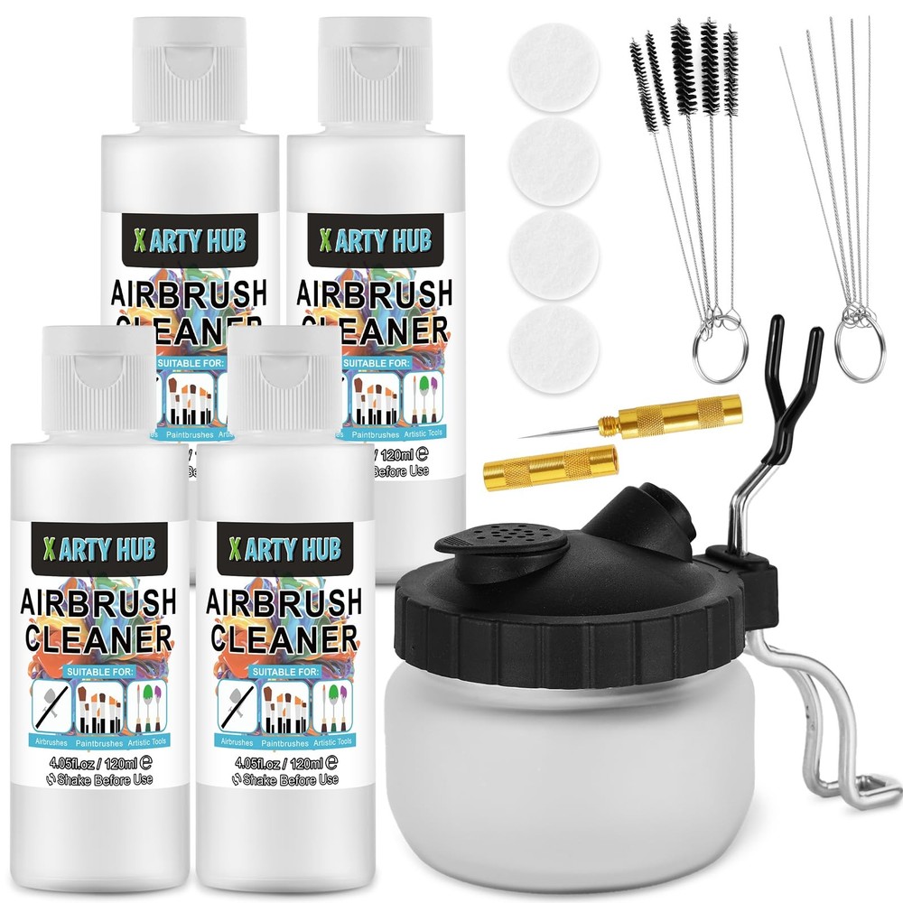 X ARTY HUB Airbrush Cleaning Kit with 16.2 fl oz Cleaner