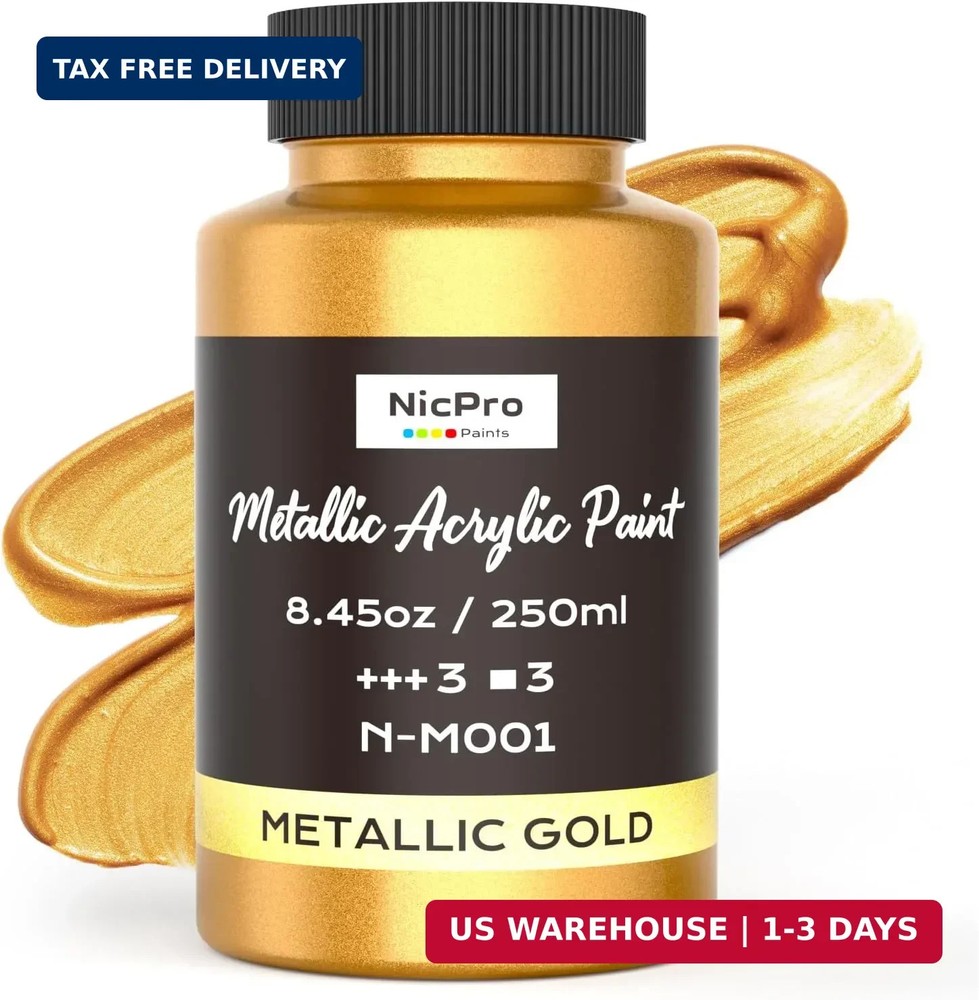 Nicpro Metallic Gold Acrylic Paint, 8.45oz/250ml Large Gold Leaf Paint, Non Toxi