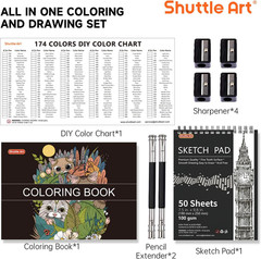 174 Colors Professional Colored Pencils, Soft Core Coloring Pencils Set with 1
