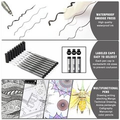 9 Pack Micro Fineliner Drawing Art Pens for Sketching Watercolor Anime Manga