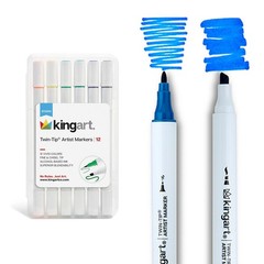 KINGART Studio Twin-Tip Permanent Alcohol Markers Set of 12 with Storage Case