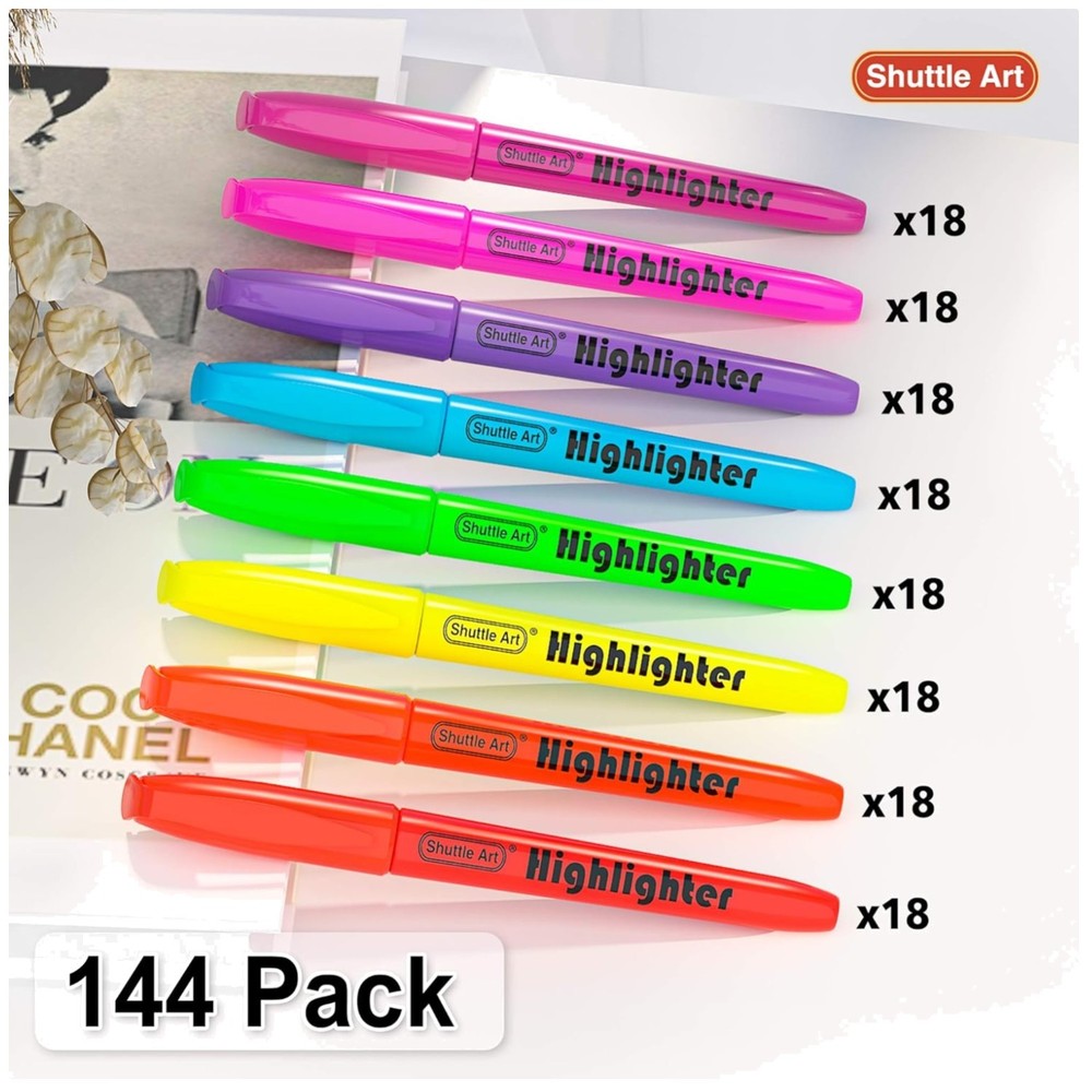 144 Pack Fluorescent Highlighters – Assorted Colors Set